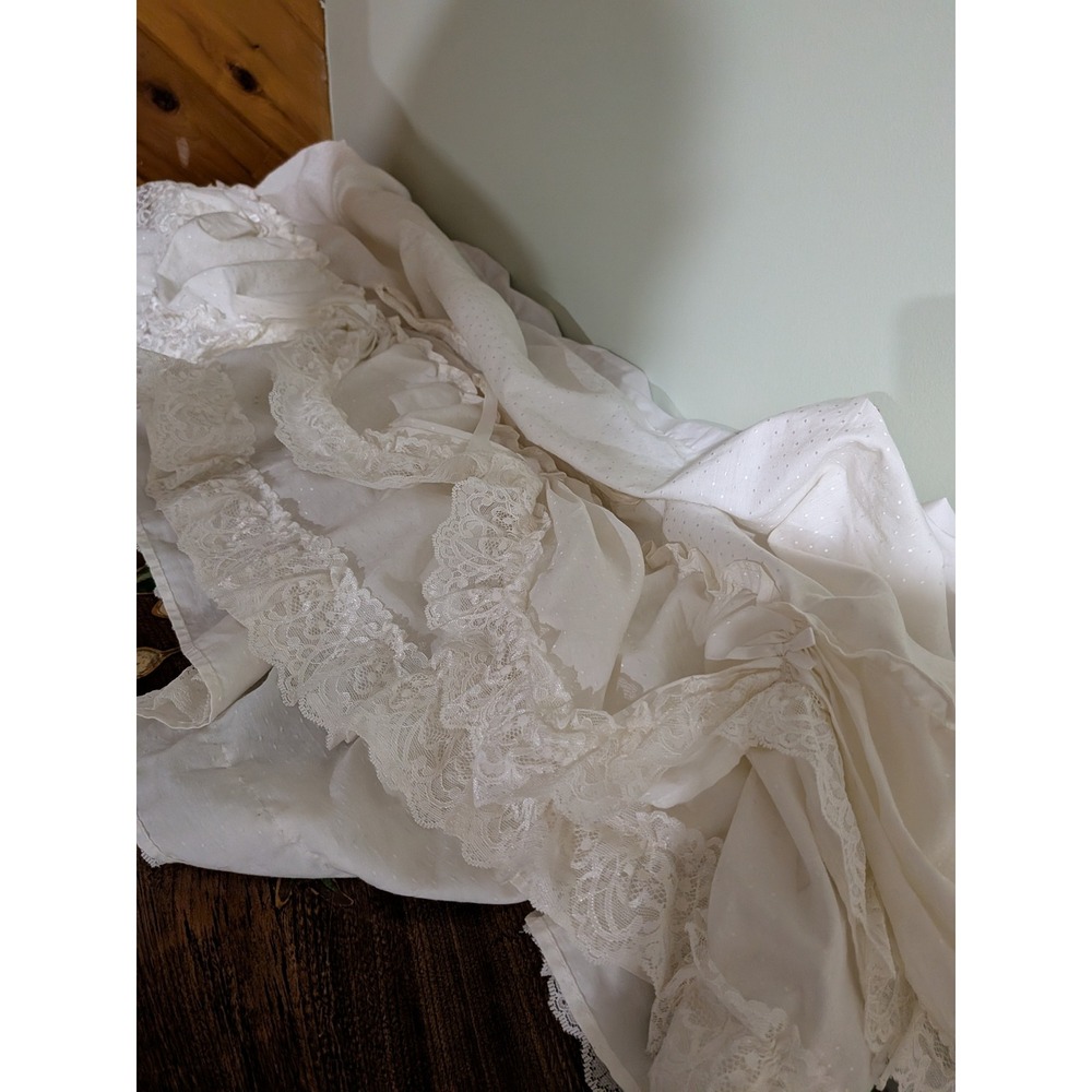 Vintage bassinet canopy White Swiss Dot Ruffled Lace Trim Bows Cottagecore
